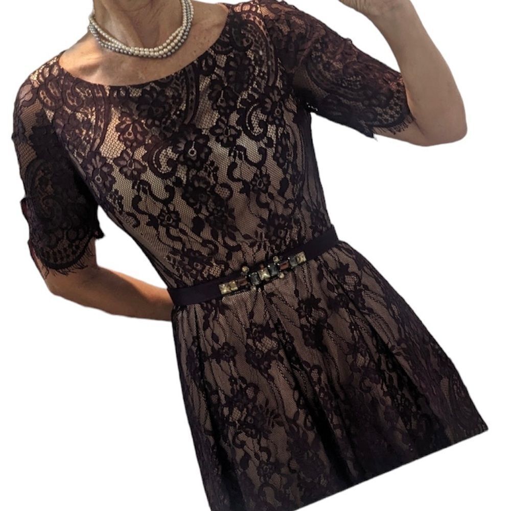 Eliza J. Lace Plum Cocktail Dress Size 6‎ D41 - Picture 3 of 13